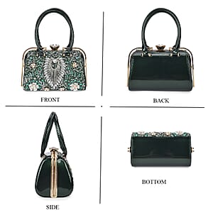 Miggie D Green 3D Peacock Crystal Clutch Bag with Shoulder Chain Strap