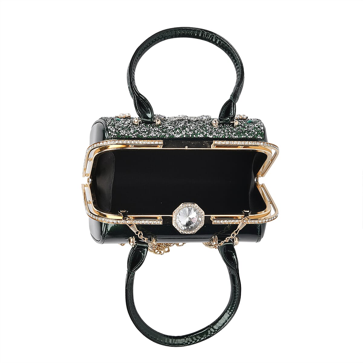 Miggie D Green 3D Peacock Crystal Clutch Bag with Shoulder Chain Strap image number 4