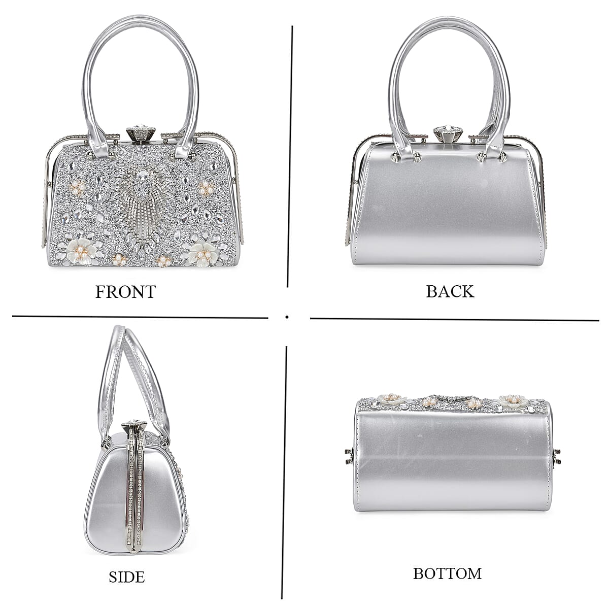 Miggie D Silver 3D Peacock Crystal Clutch Bag with Shoulder Chain Strap image number 3