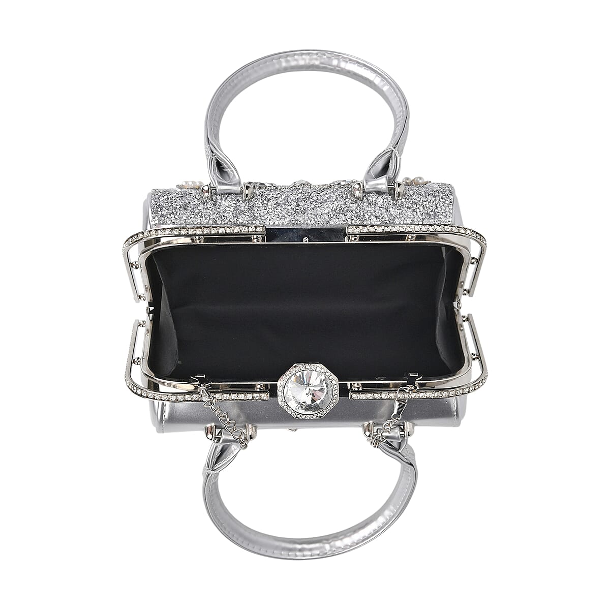 Miggie D Silver 3D Peacock Crystal Clutch Bag with Shoulder Chain Strap image number 4