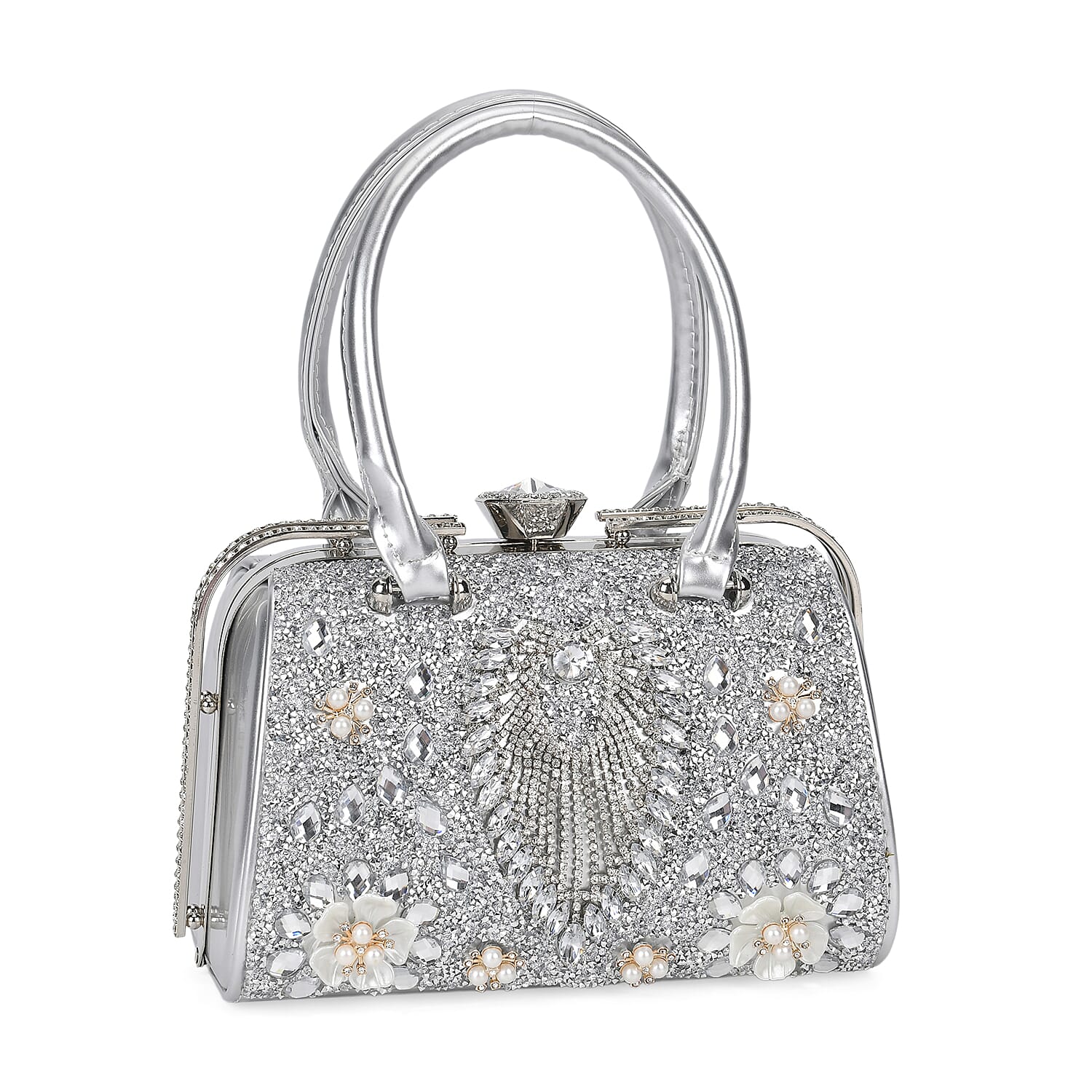 Buy Miggie D Silver 3D Peacock Crystal Clutch Bag with Shoulder