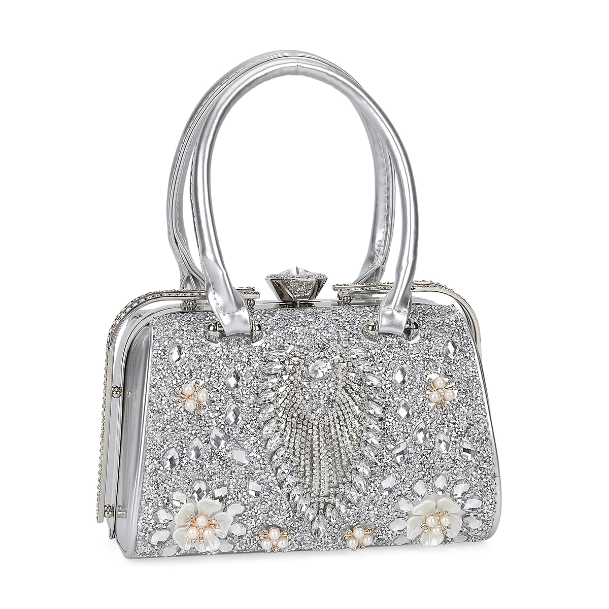 Miggie D Silver 3D Peacock Crystal Clutch Bag with Shoulder Chain Strap image number 5
