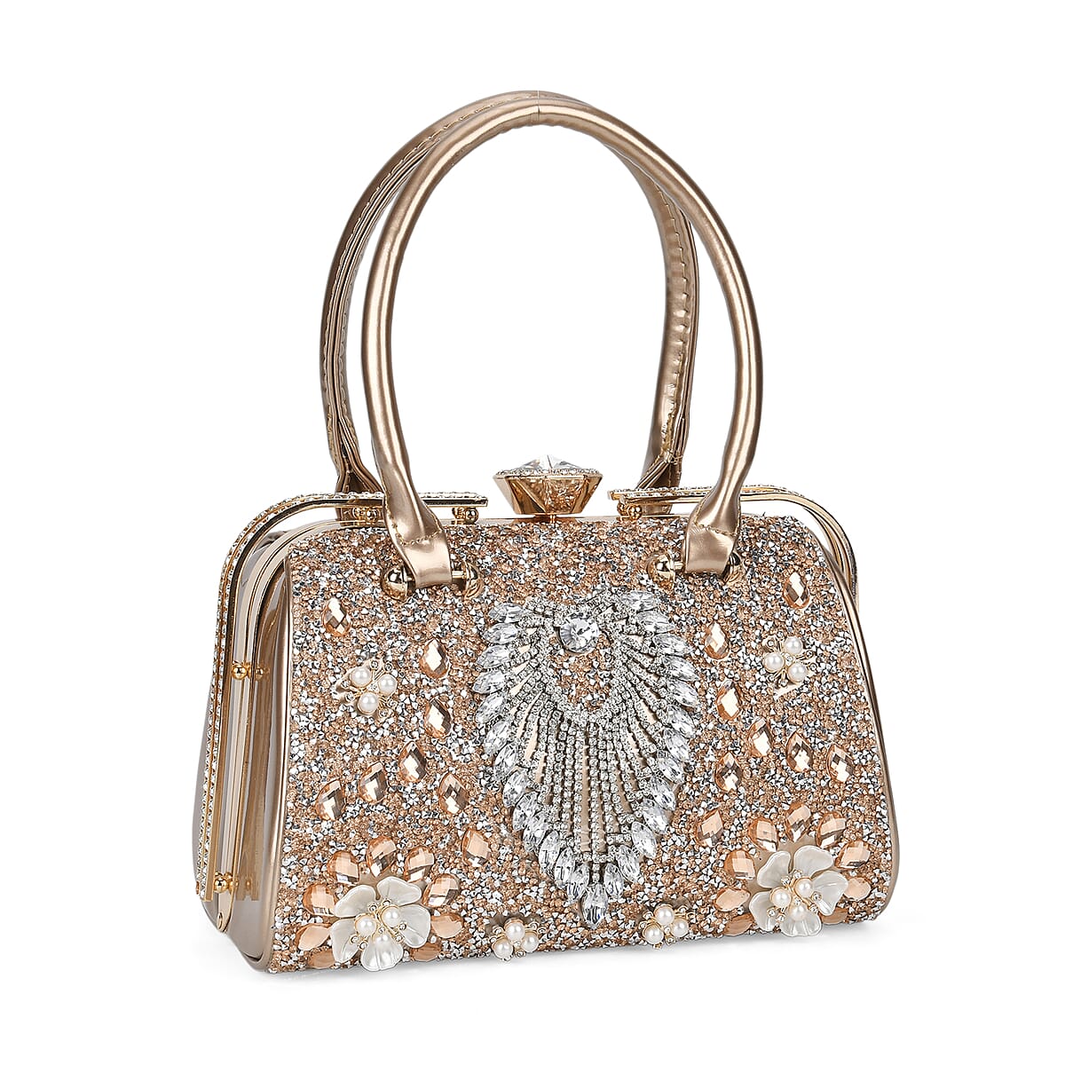 Miggie D Golden 3D Peacock Crystal Clutch Bag with Shoulder Chain Strap image number 5