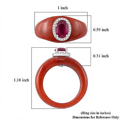 Red Jade (D), Niassa Ruby (FF) and White Zircon 29.75 ctw Eternal Harmony Ring in Rhodium Over Sterling Silver (Size 10.0)