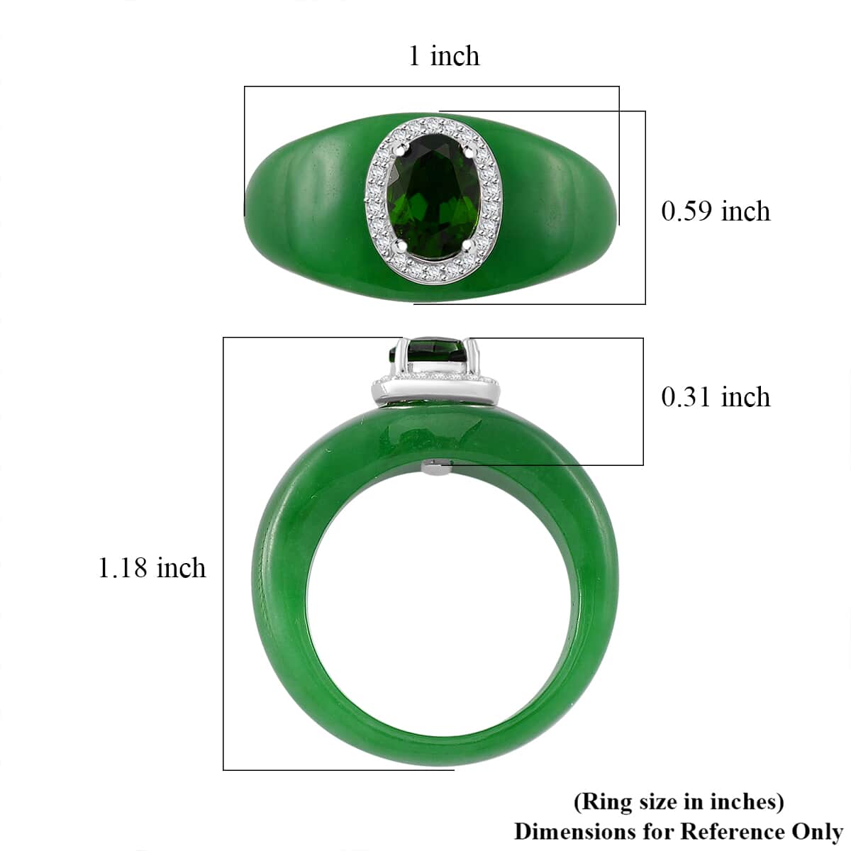 Green Jade (D), Chrome Diopside and White Zircon 28.10 ctw Eternal Harmony Ring in Rhodium Over Sterling Silver (Size 6.0) image number 4