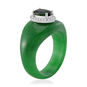 Green Jade (D), Chrome Diopside and White Zircon 28.10 ctw Eternal Harmony Ring in Rhodium Over Sterling Silver (Size 8.0)