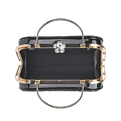 Miggie D Black 3D Leaves Crystal Clutch Bag with Shoulder Strap