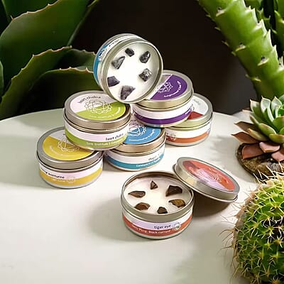 Set of 7 Scented Seven Chakra Gemstone Candle with fragrance - Vanilla, Jasmine, Rose, Lemongrass