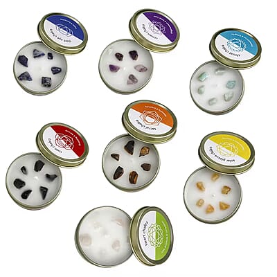 Set of 7 Scented Seven Chakra Gemstone Candle with fragrance - Vanilla, Jasmine, Rose, Lemongrass