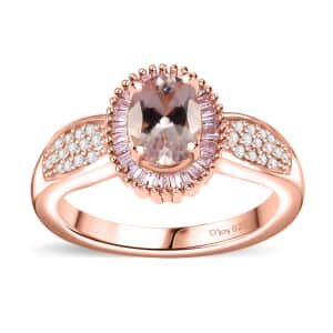 Premium Marropino Morganite, Natural Pink and White Diamond 1.00 ctw Rose of Elegance Ring in 18K Vermeil Rose Gold Over Sterling Silver (Size 10.0) 