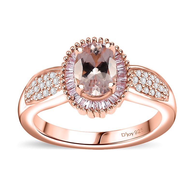 Premium Marropino Morganite, Natural Pink and White Diamond 1.00 ctw Rose of Elegance Ring in 18K Vermeil Rose Gold Over Sterling Silver (Size 10.0) 