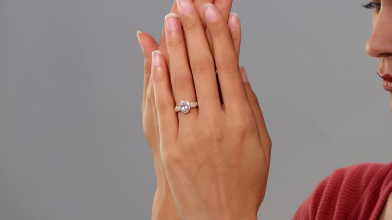 Marropino Morganite, Natural Pink and White Diamond Halo Ring in 18K Vermeil RG Over Sterling Silver (Size 10.0) 1.00 ctw