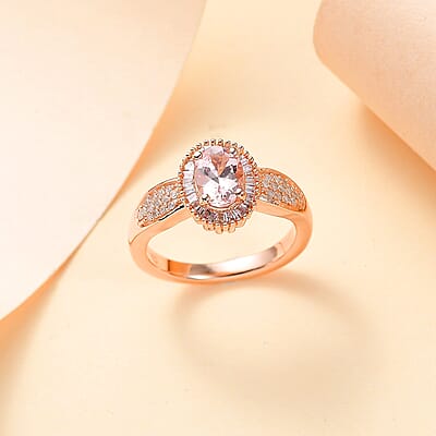 Premium Marropino Morganite, Natural Pink and White Diamond 1.00 ctw Rose of Elegance Ring in 18K Vermeil Rose Gold Over Sterling Silver (Size 10.0) 