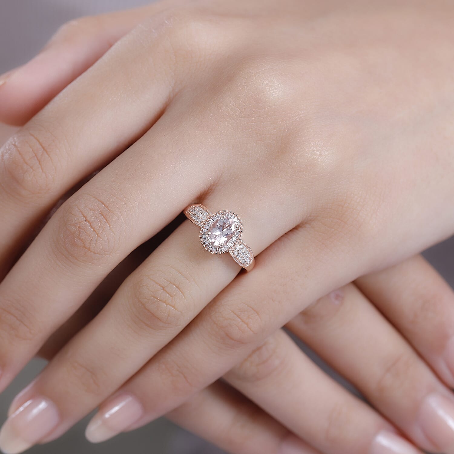 Premium Marropino Morganite, Natural Pink and White Diamond 1.00 ctw Rose of Elegance Ring in 18K Vermeil Rose Gold Over Sterling Silver (Size 10.0) 