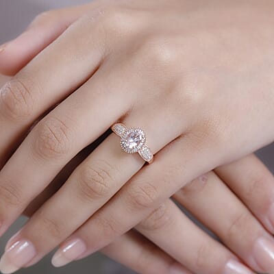 Premium Marropino Morganite, Natural Pink and White Diamond 1.00 ctw Rose of Elegance Ring in 18K Vermeil Rose Gold Over Sterling Silver (Size 10.0) 