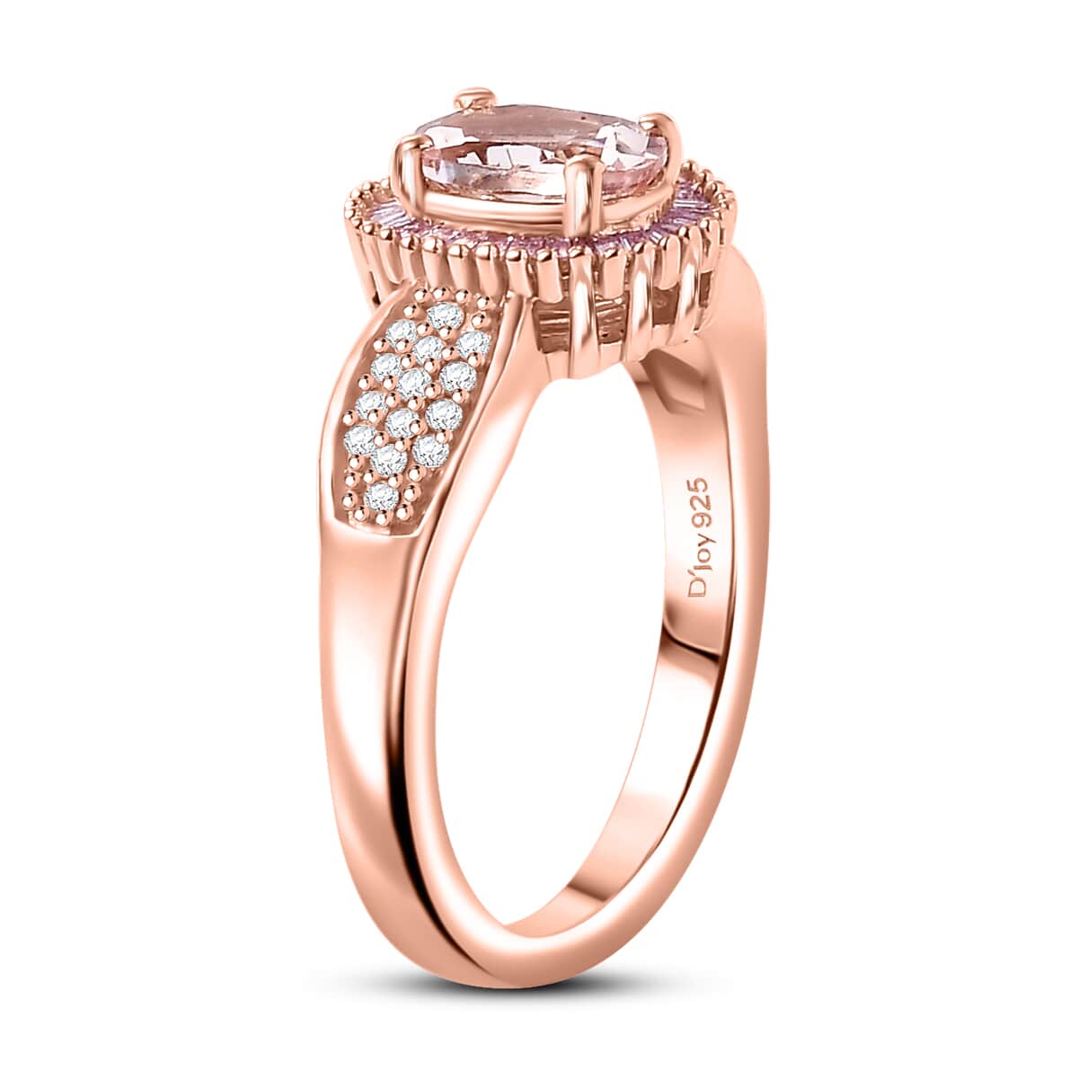 Premium Marropino Morganite, Natural Pink and White Diamond 1.00 ctw Rose of Elegance Ring in 18K Vermeil Rose Gold Over Sterling Silver (Size 10.0)  image number 3