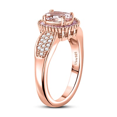 Premium Marropino Morganite, Natural Pink and White Diamond 1.00 ctw Rose of Elegance Ring in 18K Vermeil Rose Gold Over Sterling Silver (Size 10.0) 