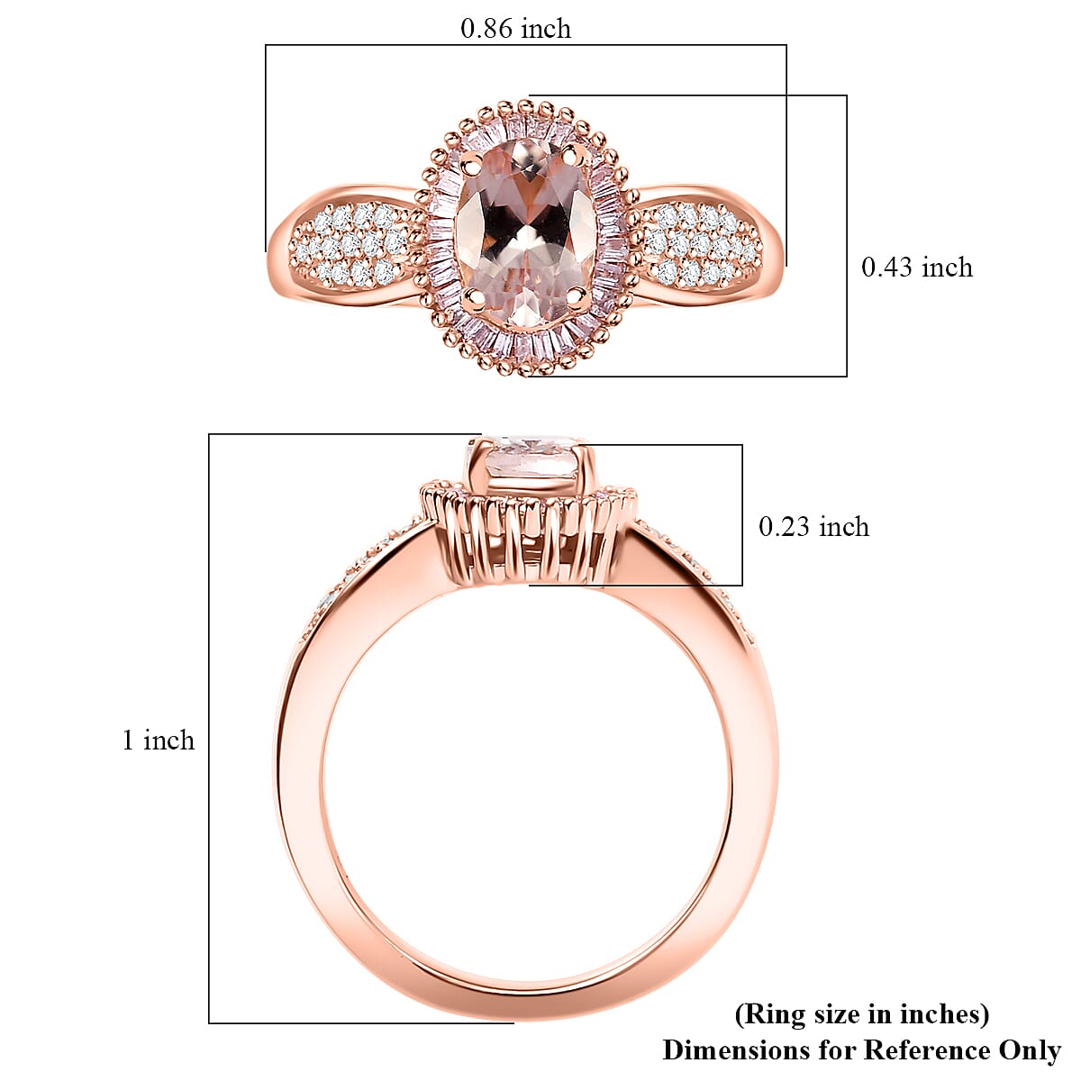 Premium Marropino Morganite, Natural Pink and White Diamond 1.00 ctw Rose of Elegance Ring in 18K Vermeil Rose Gold Over Sterling Silver (Size 10.0) 