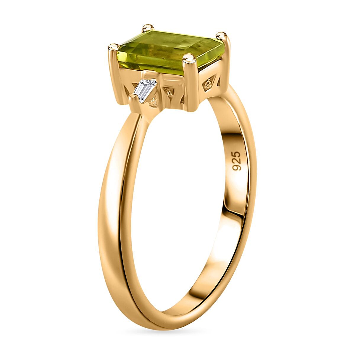 Peridot and White Zircon 1.84 ctw Ring in Vermeil Yellow Gold Over Sterling Silver (Size 9)