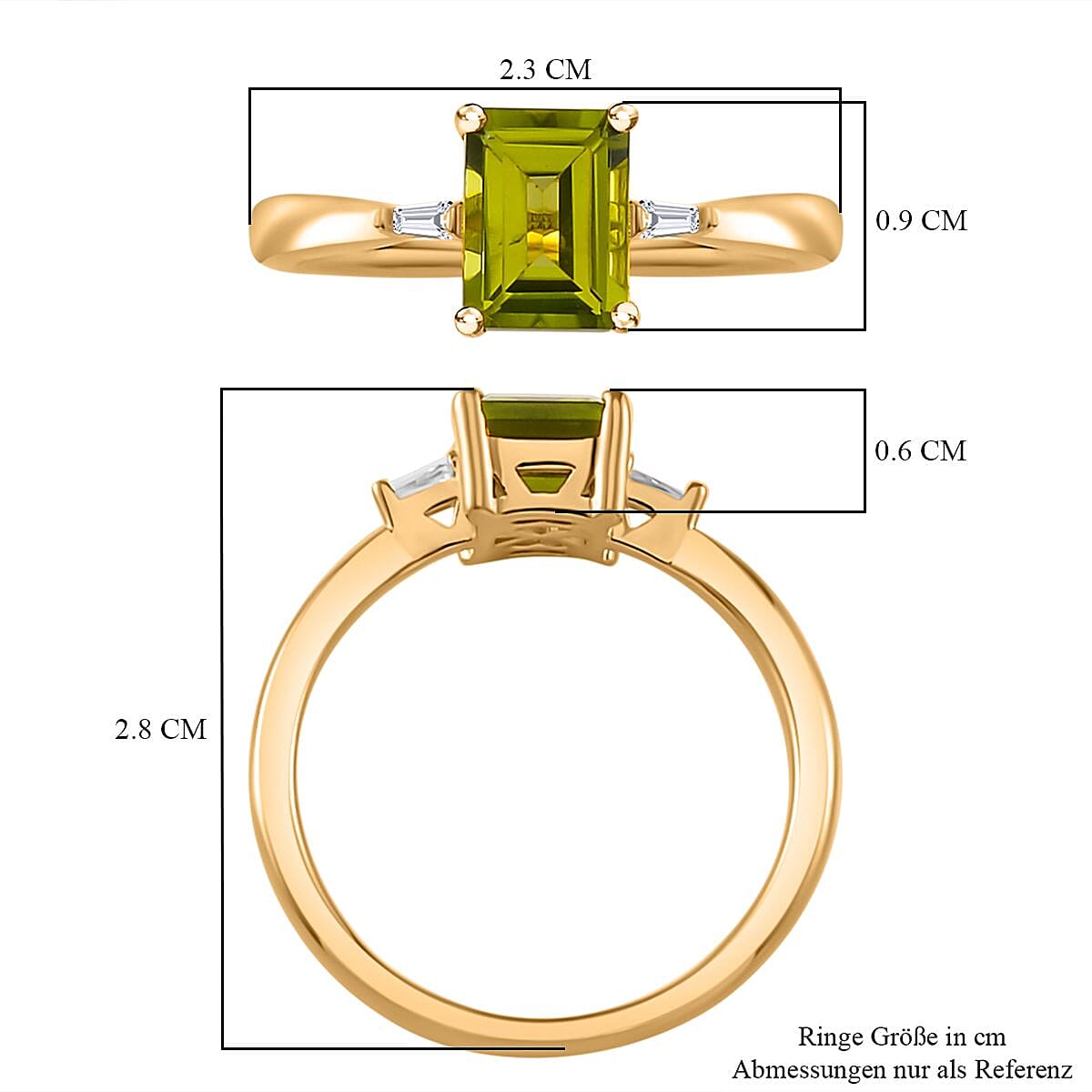 Peridot and White Zircon 1.84 ctw Ring in Vermeil Yellow Gold Over Sterling Silver (Size 9)