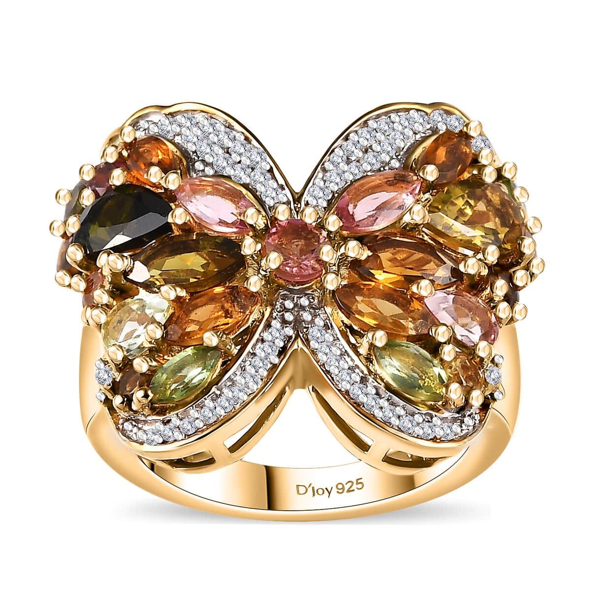 Multi-Tourmaline and Moissanite 3.40 ctw Butterfly Ring in 18K Vermeil Yellow Gold Over Sterling Silver (Size 10.0) image number 0