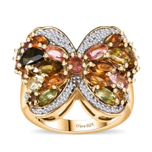 Multi-Tourmaline and Moissanite 3.40 ctw Butterfly Ring in 18K Vermeil Yellow Gold Over Sterling Silver (Size 10.0)