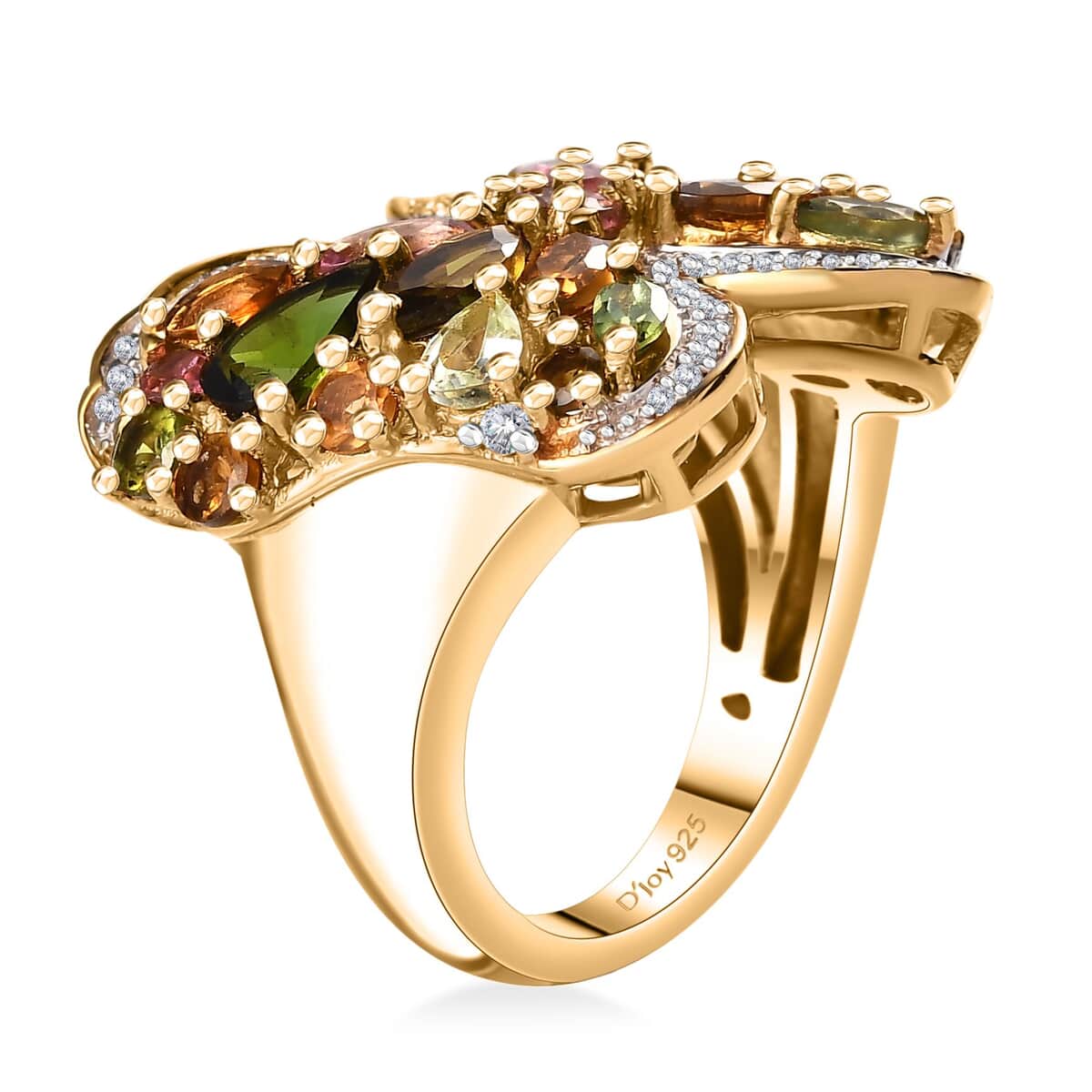 Multi-Tourmaline, Moissanite Butterfly Ring in 18K Vermeil YG Over Sterling Silver (Size 10.0) 3.40 ctw image number 3