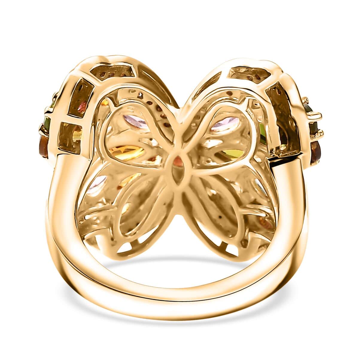 Multi-Tourmaline and Moissanite 3.40 ctw Butterfly Ring in 18K Vermeil Yellow Gold Over Sterling Silver (Size 10.0) image number 4