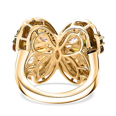 D'Joy Multi-Tourmaline and Moissanite 3.40 ctw Butterfly Ring in 18K Vermeil Yellow Gold Over Sterling Silver (Size 10.0)