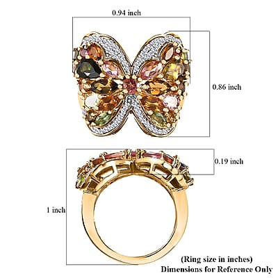 D'Joy Multi-Tourmaline and Moissanite 3.40 ctw Butterfly Ring in 18K Vermeil Yellow Gold Over Sterling Silver (Size 10.0)