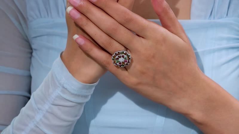 Premium Multi-Tourmaline, Moissanite Ring in Rhodium Over Sterling Silver (Size 10.0) 3.80 ctw