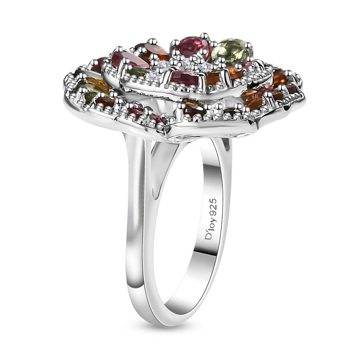 Premium Multi-Tourmaline, Moissanite Ring in Rhodium Over Sterling Silver (Size 10.0) 3.80 ctw image number 3