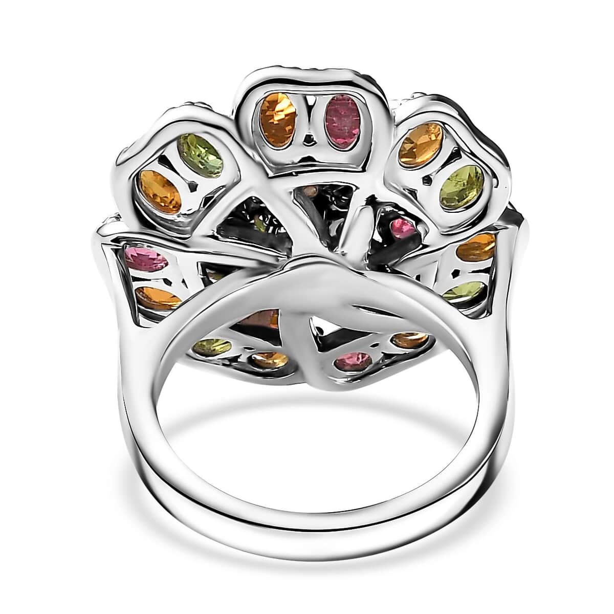 Premium Multi-Tourmaline, Moissanite Ring in Rhodium Over Sterling Silver (Size 10.0) 3.80 ctw image number 4