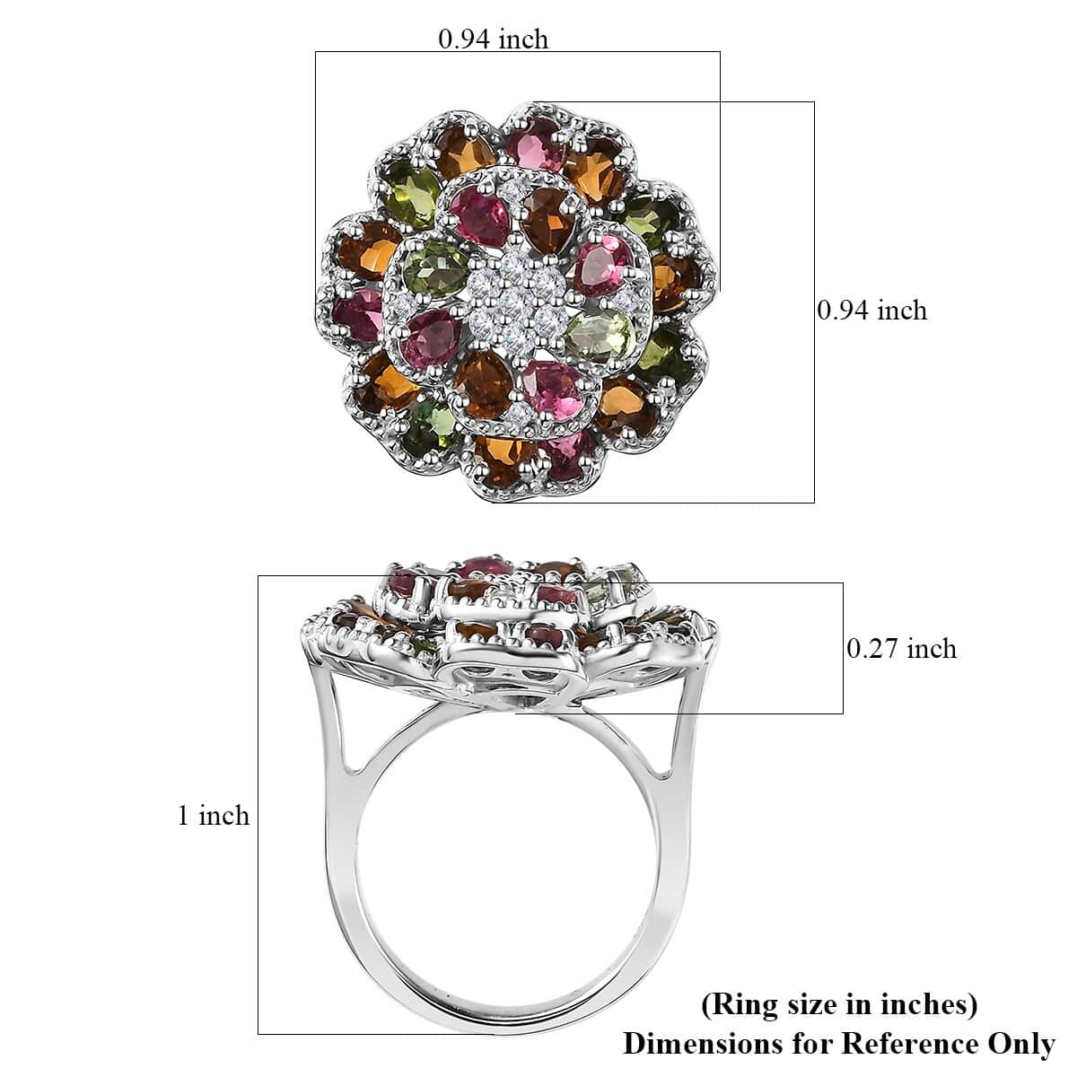 Premium Multi-Tourmaline, Moissanite Ring in Rhodium Over Sterling Silver (Size 10.0) 3.80 ctw image number 5