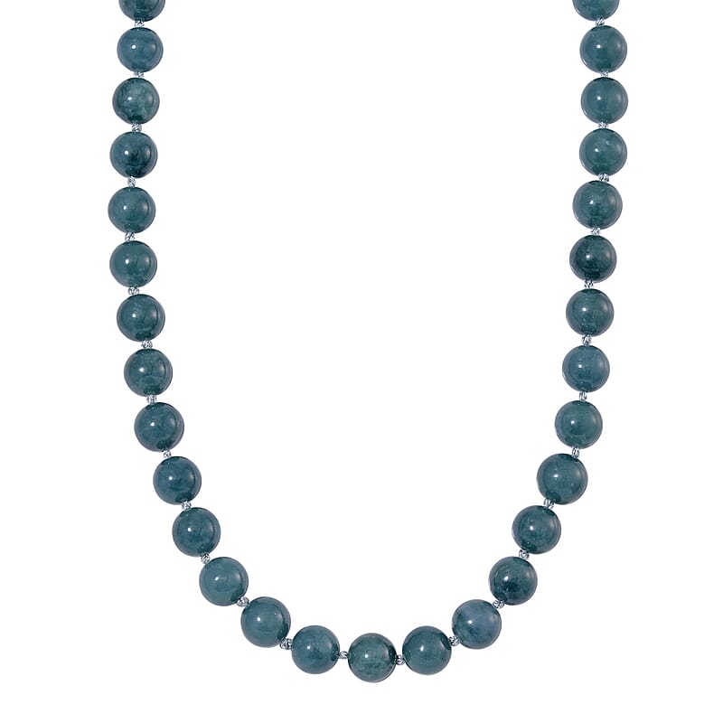 Natural Olmec Jadeite 620.00 ctw Beaded Magnetic Clasp Necklace in Rhodium Over Sterling Silver 20 Inches