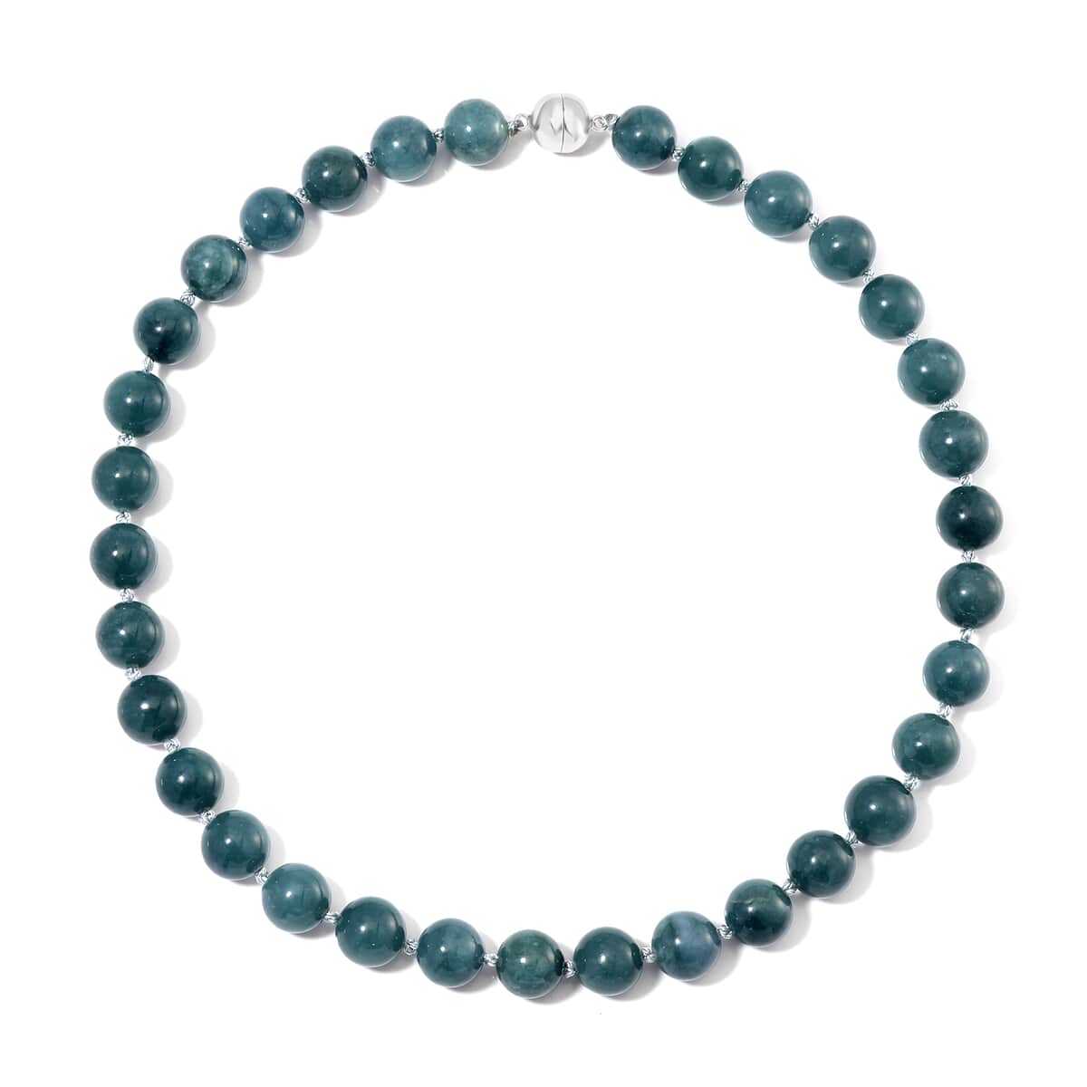 Olmec Jadeite 620.00 ctw Beaded Magnetic Clasp Necklace in Rhodium Over Sterling Silver 20 Inches image number 2