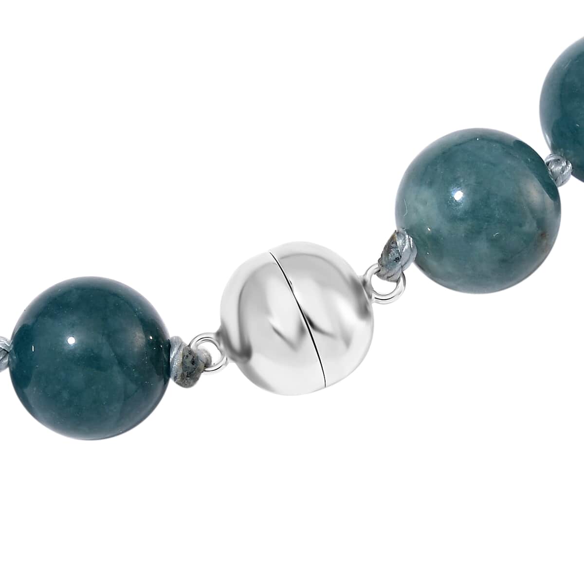 Olmec Jadeite 620.00 ctw Beaded Magnetic Clasp Necklace in Rhodium Over Sterling Silver 20 Inches image number 3