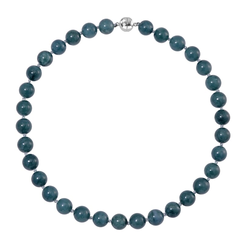 Natural Olmec Jadeite 620.00 ctw Beaded Magnetic Clasp Necklace in Rhodium Over Sterling Silver 20 Inches