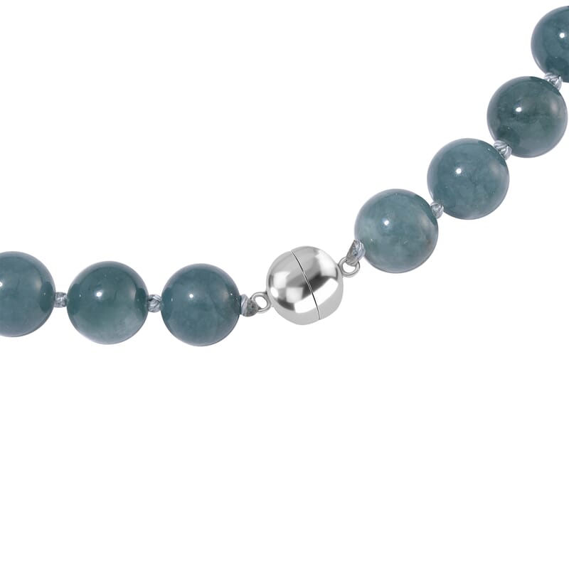 Natural Olmec Jadeite 620.00 ctw Beaded Magnetic Clasp Necklace in Rhodium Over Sterling Silver 20 Inches