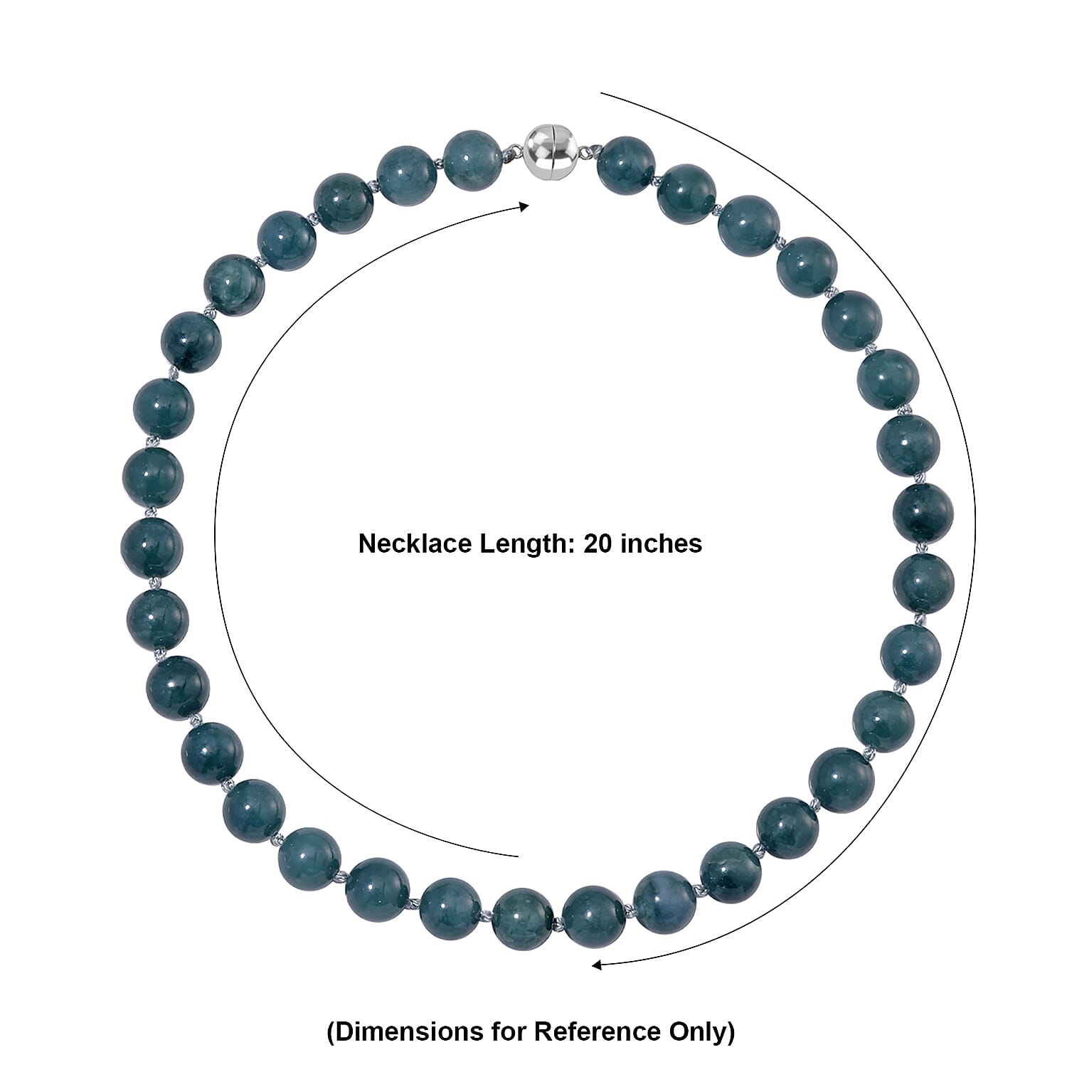 Natural Olmec Jadeite 620.00 ctw Beaded Magnetic Clasp Necklace in Rhodium Over Sterling Silver 20 Inches