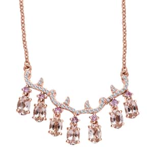 Premium Marropino Morganite and Multi Gemstone 3.90 ctw Wisteria flower Garland Necklace in 18K Vermeil Rose Gold Over Sterling Silver 18 Inches