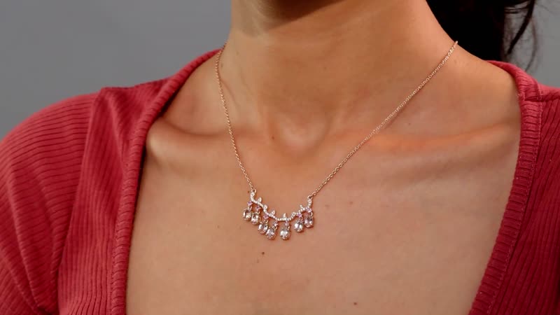 D'Joy Premium Marropino Morganite and Multi Gemstone 3.90 ctw Wisteria flower Garland Necklace in 18K Vermeil Rose Gold Over Sterling Silver 18 Inches