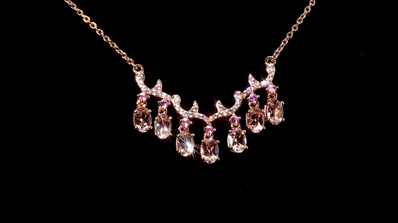 D'Joy Premium Marropino Morganite and Multi Gemstone 3.90 ctw Wisteria flower Garland Necklace in 18K Vermeil Rose Gold Over Sterling Silver 18 Inches