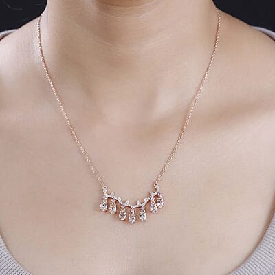 D'Joy Premium Marropino Morganite and Multi Gemstone 3.90 ctw Wisteria flower Garland Necklace in 18K Vermeil Rose Gold Over Sterling Silver 18 Inches