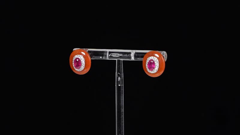 Niassa Ruby (FF), Red Jade (D) and White Zircon 8.30 ctw Stud Earrings in Rhodium Over Sterling Silver