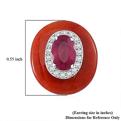 Red Jade (D), Niassa Ruby (FF) and White Zircon 8.30 ctw Eternal Harmony Earrings in Rhodium Over Sterling Silver