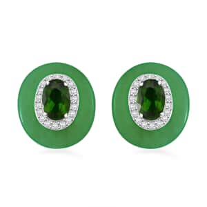 Green Jade (D), Chrome Diopside and White Zircon 7.90 ctw Eternal Harmony Earrings in Rhodium Over Sterling Silver