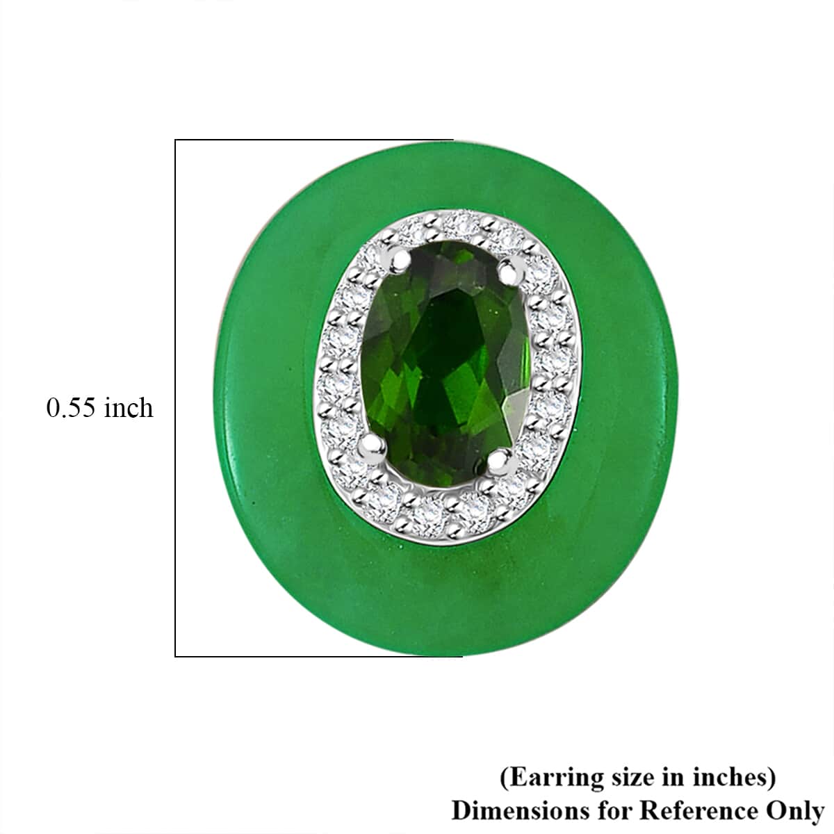 Green Jade (D), Chrome Diopside and White Zircon 7.90 ctw Eternal Harmony Earrings in Rhodium Over Sterling Silver image number 5