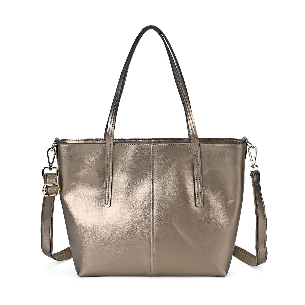 Metallic Bronze Genuine Leather Solid Tote Bag image number 0