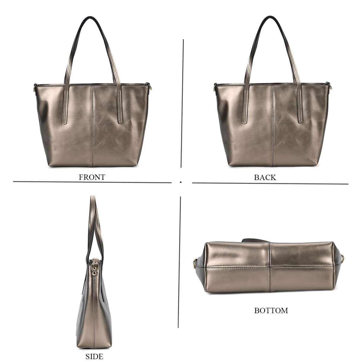 Metallic Bronze Genuine Leather Solid Tote Bag image number 3